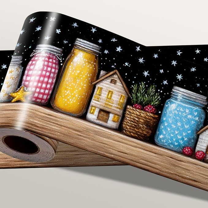 Mason Jar Wallpaper Border 196x4 Inch Removable Wall Border Peel and Stick by IOHEFY