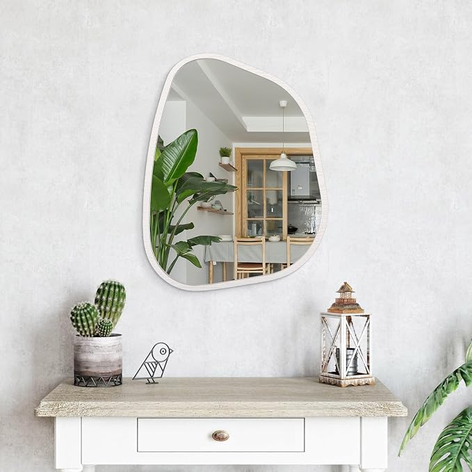 Irregular Wooden Framed Wall Mirror Modern Asymmetrical Unique Hanging Mirror - Image 4