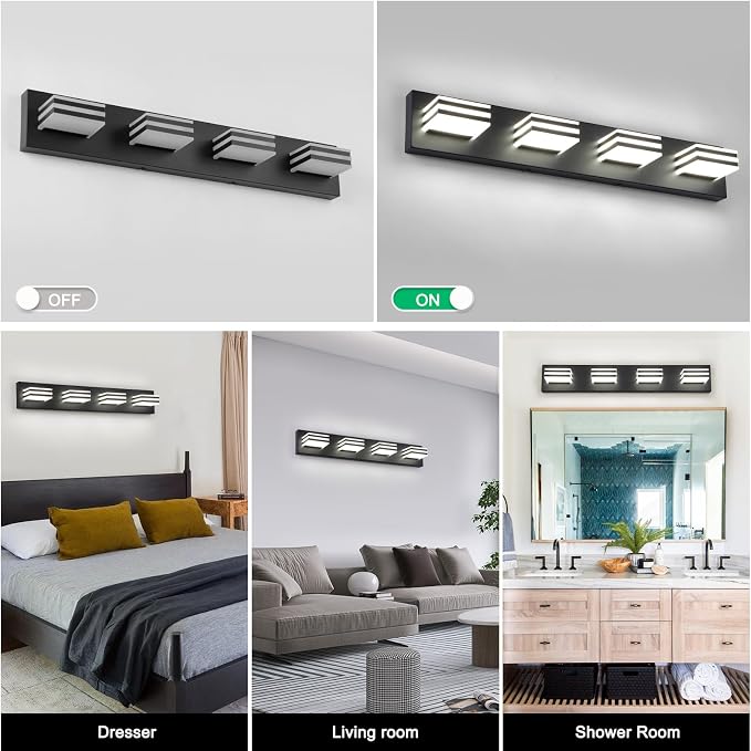 Black Bathroom Light Fixtures 24W Wall Light - Image 9