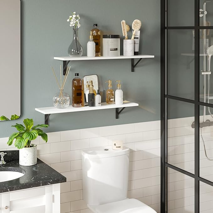 DINZI LVJ Long Wall Shelves, 24 Inch White Floating Shelves Set of 2, - Image 5