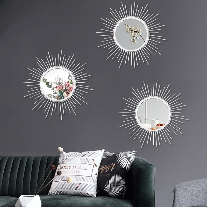 3 Pack Metal Mirrors for Wall Sunburst Wall Mirrors Home Décor Decorative - Image 3