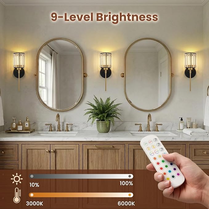 Crystal Battery Operated Wall Sconces, 12 Colors and 3CCT Dimmable Crystal Wall - Image 5