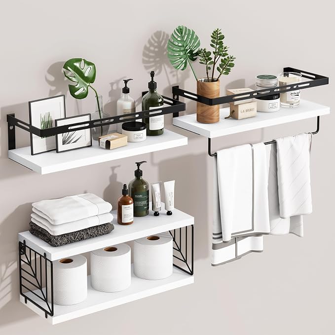 Fixwal Wall Mounted Bathroom Shelves Over Toilet, Rustic Wood Floating Shelves by Fixwal