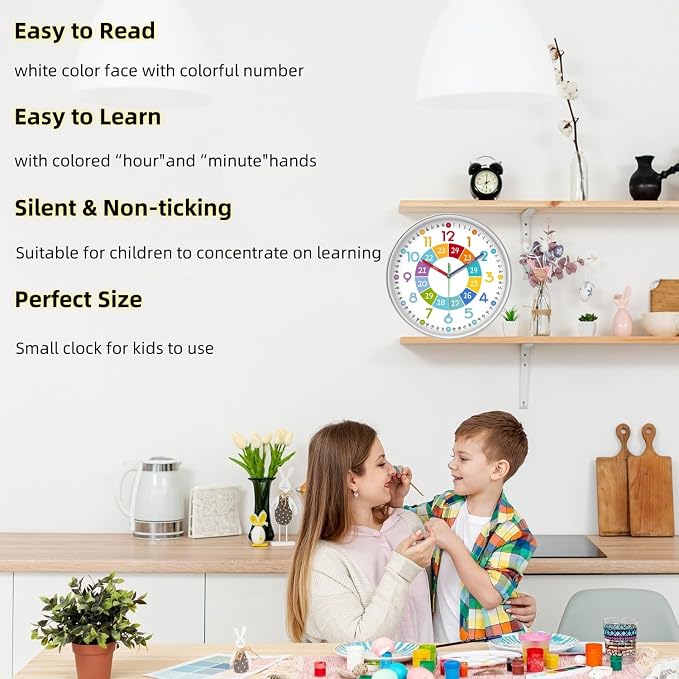 XFM Colorful Kids Wall Clocks Battery Operated 10 inch Silent Non Ticking Funny - Image 6