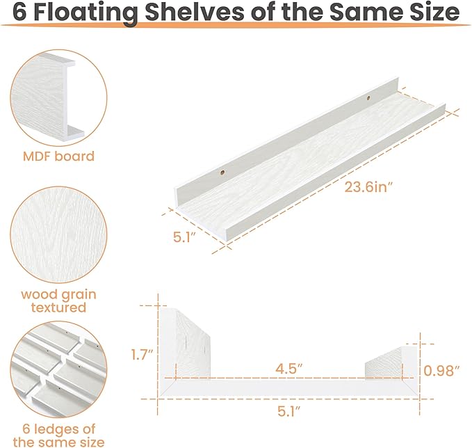 upsimples Floating Shelves for Wall, 23.6 Inch Shelves for Decor Storage Set of - Image 3