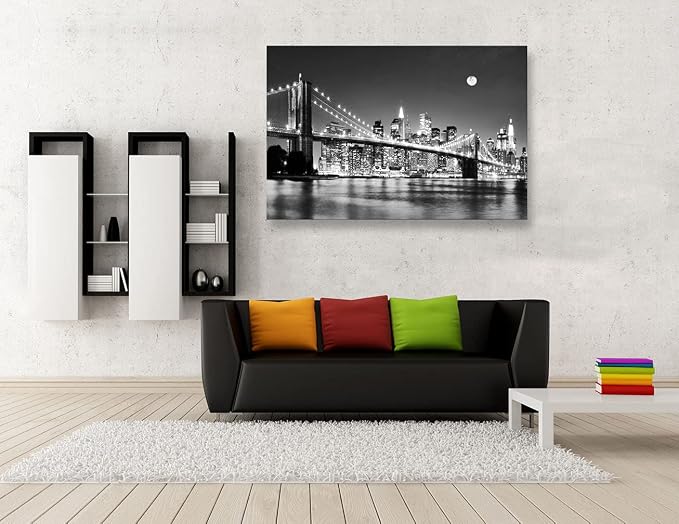 Baisuart-Q30369 Brooklyn Bridge Night View 1 Panels Landscape Artwork Canvas - Image 3