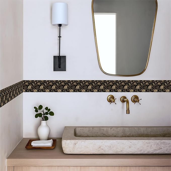 Brown Floral Wall Border 196x4 Inch Peel and Stick Vintage Botanical Wallpaper - Image 3