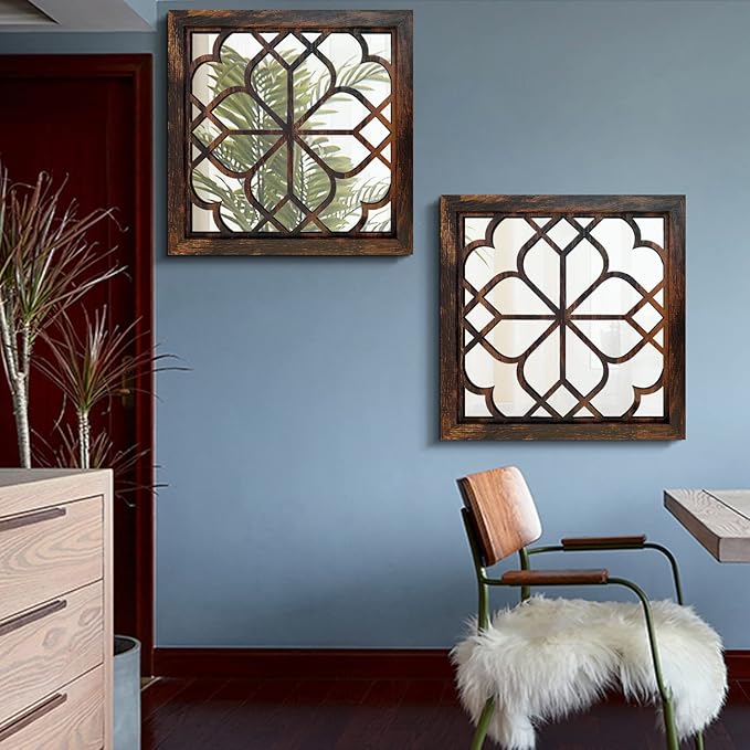 Wocred 20inch 2 PCS Square Wall Mirror, Gorgeous Rustic Farmhouse Accent Mirror - Image 5