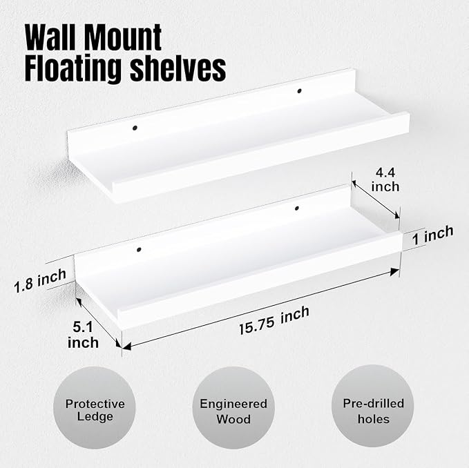 RICHER HOUSE 8 Set Floating Wall Mounted Shelves, Nursery Hanging Book Shelves - Image 3
