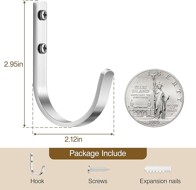Aluminum Wall Hooks for Hanging Towel/Coat - 22LB Screw in Metal Hanger Wall - Image 3