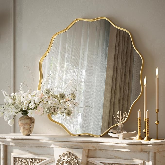 VooBang Gold Scalloped Circle Mirror, Hanging Leaning - Image 5