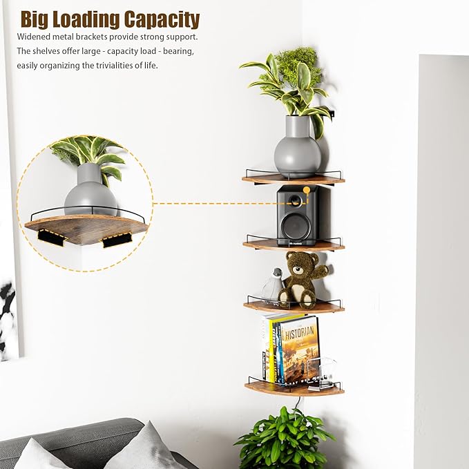 Corner Shelf Wall Mount, Floating Corner Shelves, Rustic Wood Wall Storage - Image 3