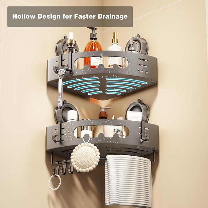 Voldra Corner Shower Caddy Suction Cup, Aluminum Corner Shower Shelves - Image 4