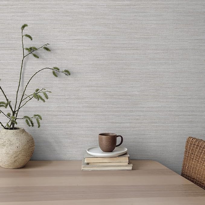 Tempaper Textured Pewter Grey Horizontal Faux Grasscloth Removable Peel and - Image 2