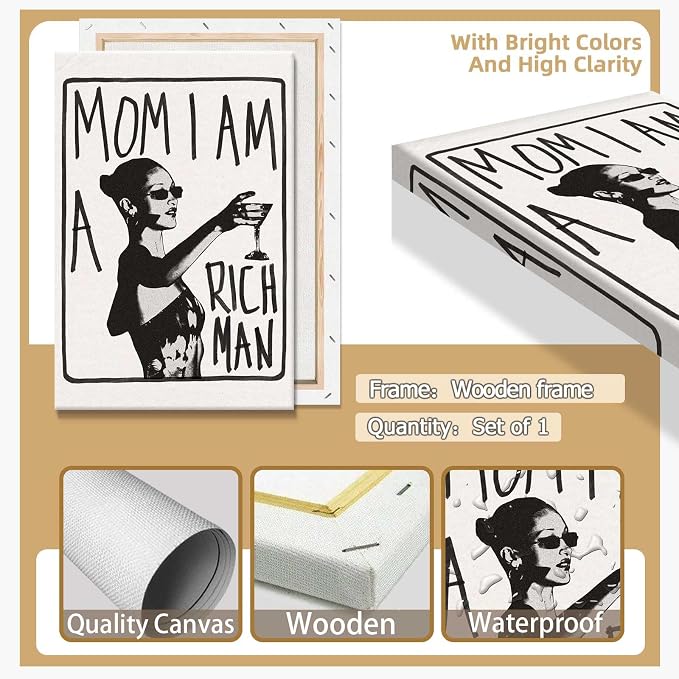 Mom I Am A Rich Man Aesthetic Retro Music Goblet Poster Feminist canvas Wall - Image 2