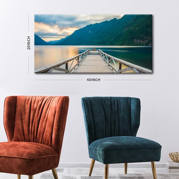 Olympic Mountain Canvas Wall Art Living Room Decor Crescent Lake Landscape - Image 4