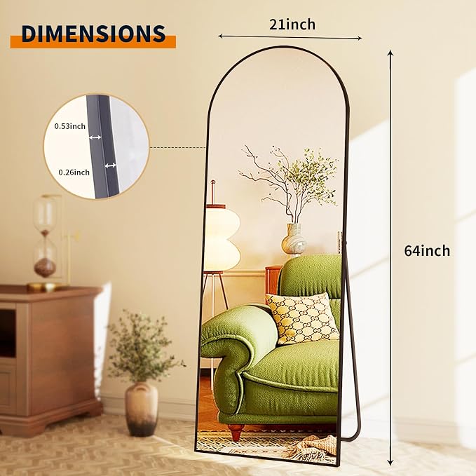 GLSLAND-21x64 inch Arched Full Length Mirror-Aluminum Alloy Frame High - Image 7