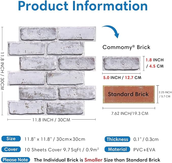 COMSTICKC 3D Faux Brick Wall Panel Peel and Stick, Small Size, Ultra-Light PVC - Image 3
