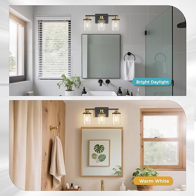 DORESshop Bathroom Light Fixtures, 3-Light Black and Gold Bathroom Lights Over - Image 4