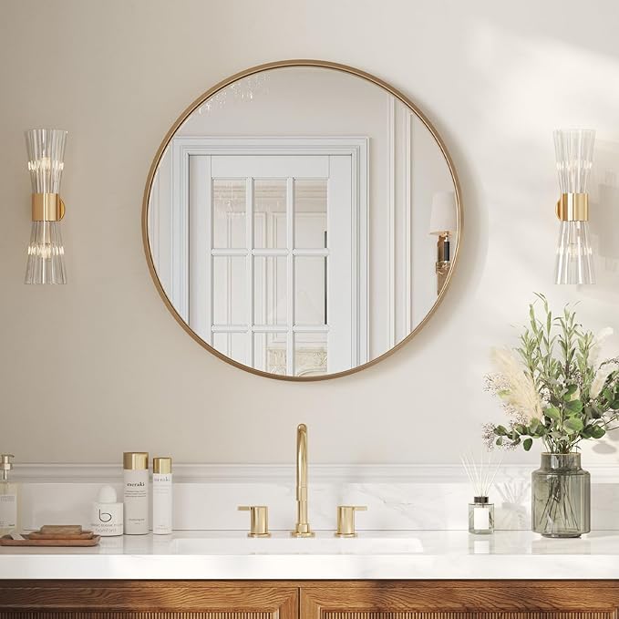 USHOWER Gold Bathroom Mirrors for Over Sink, 30 Inch Circle Mirror by USHOWER