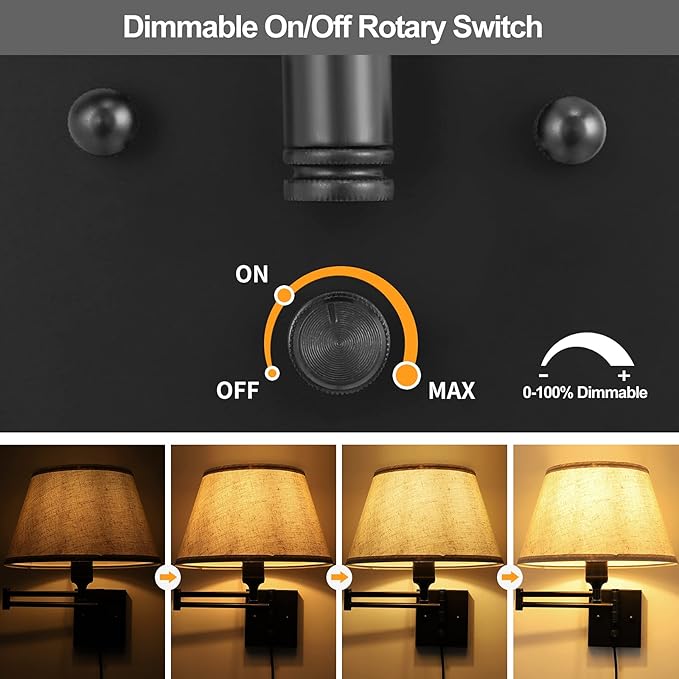 TRLIFE Dimmable Wall Sconce Plug in, Wall Sconces Set of Two Swing Arm Wall - Image 2