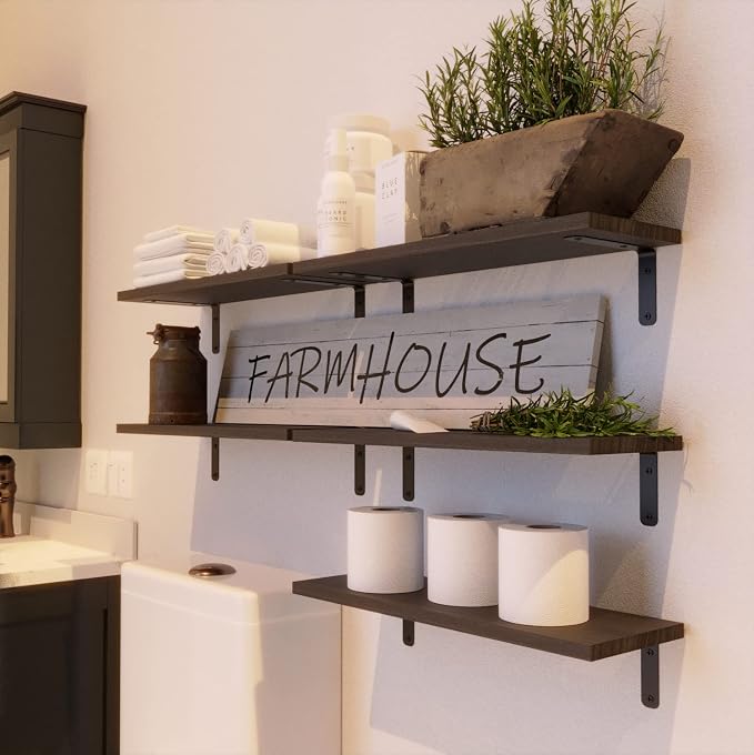 RICHER HOUSE Floating Shelves for Wall Décor, Rustic Wood Wall Mounted Shelves - Image 2