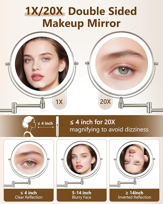DECLUTTR 9" Wall Mounted Lighted Makeup Mirror, Rechargeable 1X/20X Magnifying - Image 3