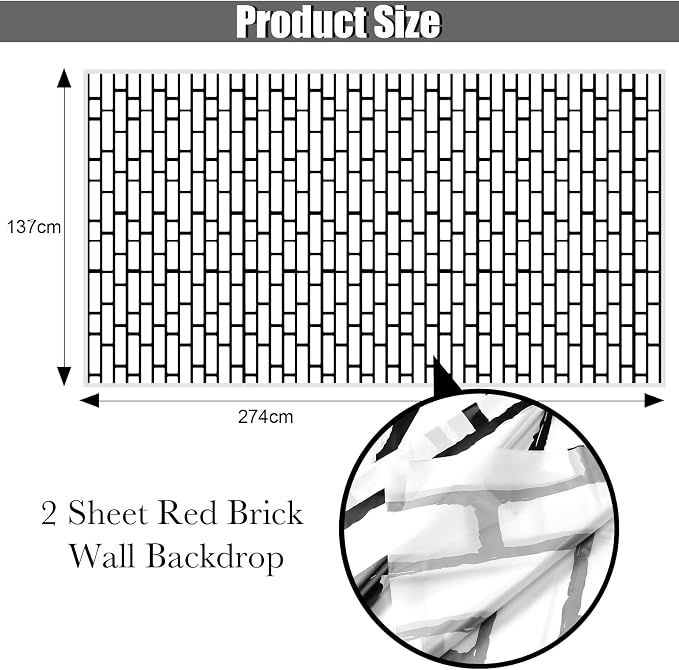 Chuangdi 2pcs 4.5 x 9 Feet Brick Wallpaper Peel and Stick Backdrop Tablecloth - Image 2
