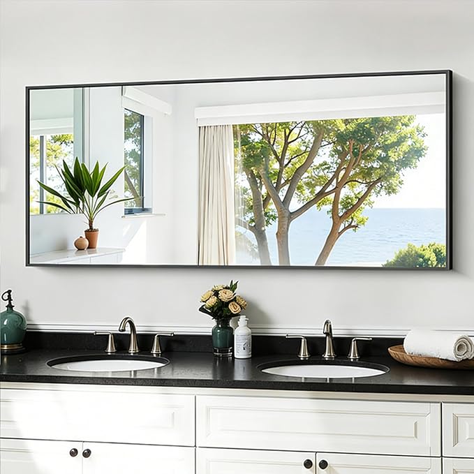 KOCUUY Black Bathroom Mirror, 20x48 Inch Rectangle Mirror by KOCUUY