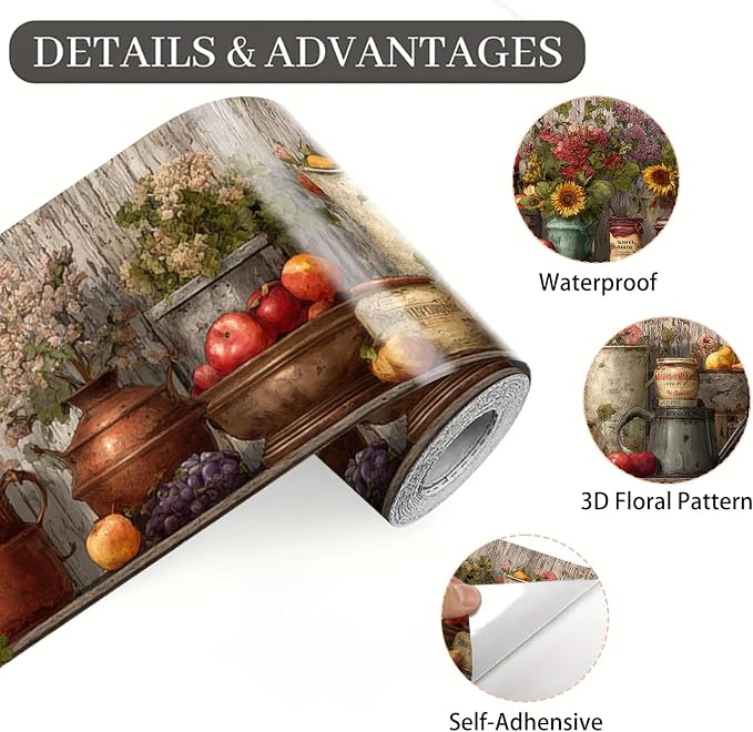 Harvest Jar Wall Border 196x4 Inch Peel and Stick Rustic Fall Pumpkin Sunflower - Image 8