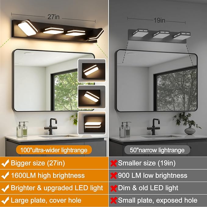 Torondo 360° Rotate LED Bathroom Vanity Light Fixtures, 1600LM Acrylic Matte - Image 4