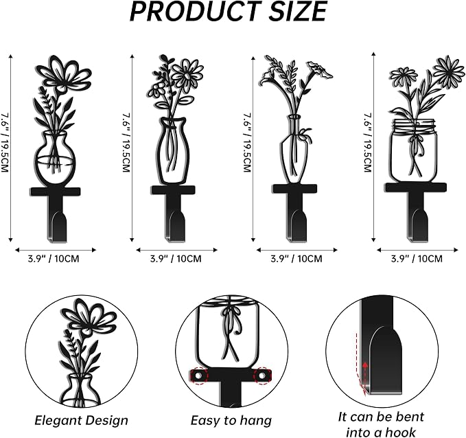 Decorative Wall Hooks, Metal Flowers Wall Decor - Image 2