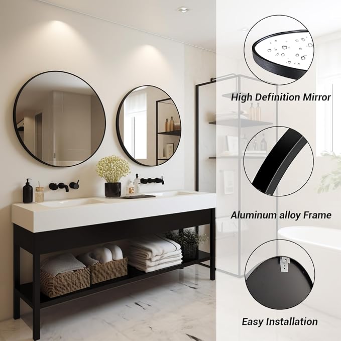 Sunniry Round Mirror 30 inch, Large Round Mirror, Circle Mirrors - Image 2