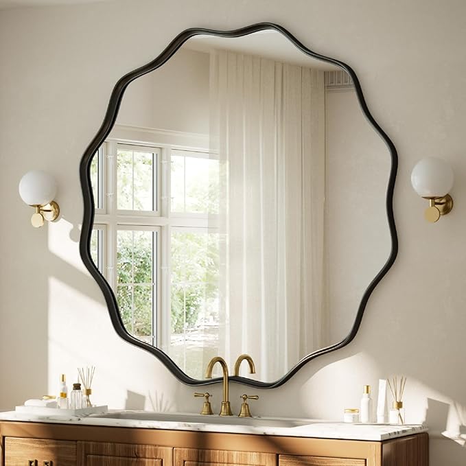 VooBang Black Scalloped Large Circle Mirror, Hanging Leaning - Image 5