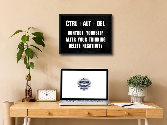 Pyradecor Black Framed Canvas Wall Art Motivational CTRL+ALT+DEL Classroom - Image 2