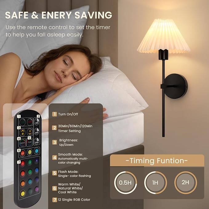 Rechargeable Battery Operated Wall Sconces Sets of 2, 15 Colors Wireless Wall - Image 6