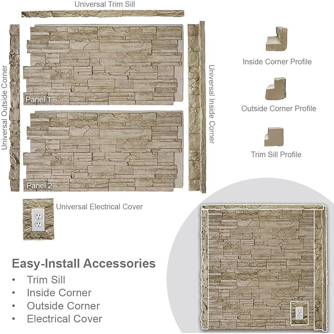 Ekena Millwork 48 5/8"W x 24 3/4"H x 1 1/4"D Cascade Stacked Stone, StoneWall - Image 6