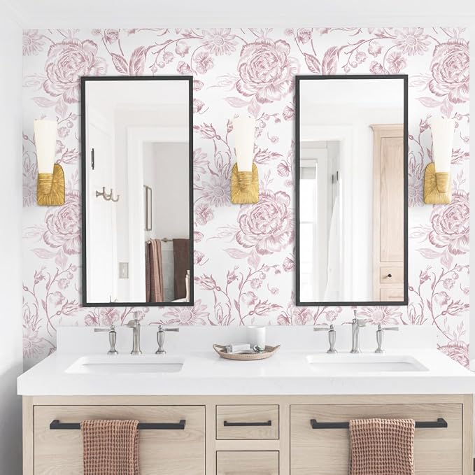 Yasinet Pink Floral Wallpaper Boho Peel and Stick Wallpaper Pink and White - Image 6