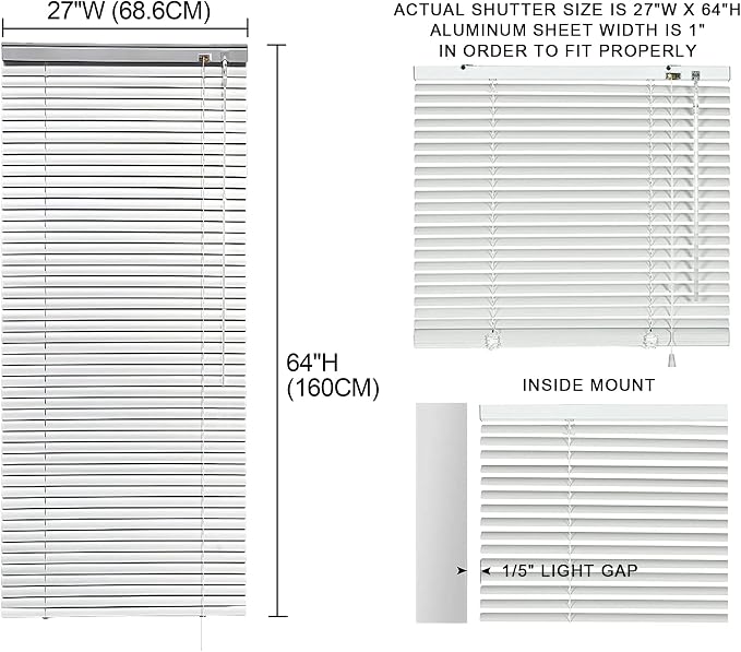 YIIBAII Mini Blinds Suitable for 27.5" W x 64" H Windows 1" Aluminum Horizontal - Image 6