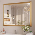 Amorho Bathroom Mirror, 48x36 Inch Golden Thick Metal Framed Wall Mirrors by Amorho