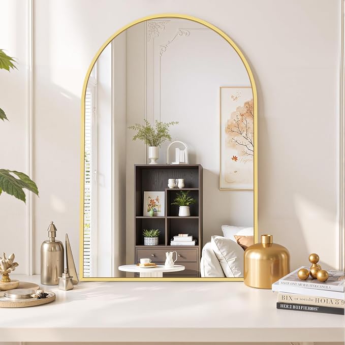 Arched Wall Mirror 38x26 Inch Gold Bathroom Vanity Mirror - Image 6