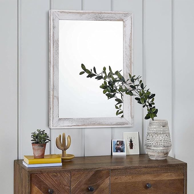 AAZZKANG Mirrors for Wall Rustic Wood Framed Hanging Mirror 20"x16" Decorative - Image 3