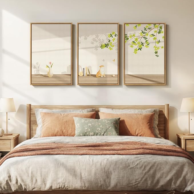 Framed Modern Neutral Wall Art for Living Room, 3 Piece Nature Summer Cozy - Image 2