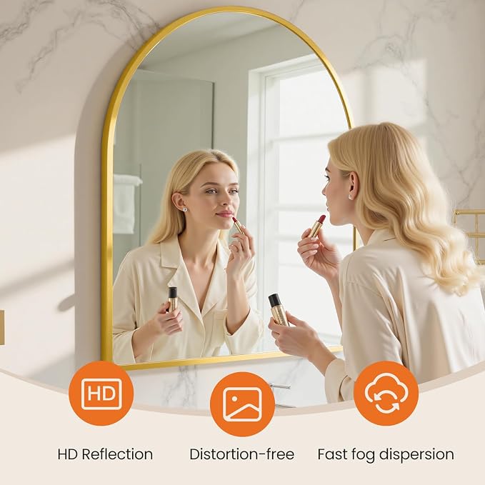 Sweetcrispy 31"x32" Arched Gold Bathroom Mirrors - Image 2