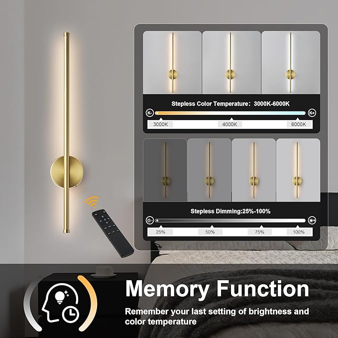 Battery Operated Modern Wall Sconces, Dimmable Wireless Wall Light Set of Two - Image 5