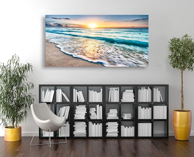 Baisuart S02275 Canvas Prints Wall Art Beach Sunset Ocean Waves Nature Pictures - Image 3