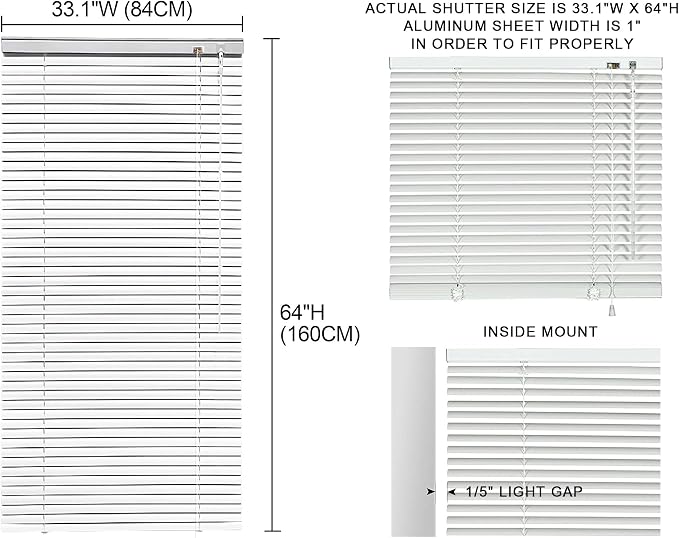 YIIBAII Mini Blinds Suitable for 33.5" W x 64" H Windows 1" Aluminum Horizontal - Image 6