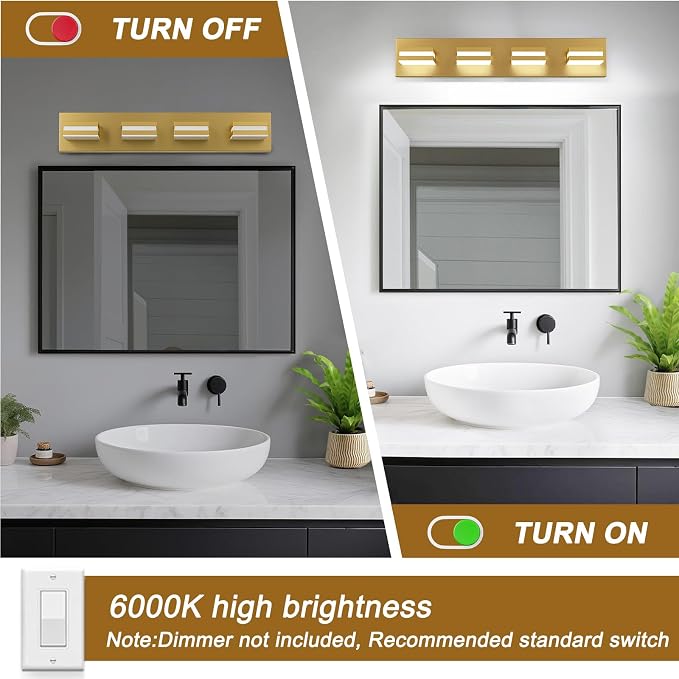IZORRO LED Modern Bathroom Lights Fixtures, Brushed Glod Acrylic Wall Lighting - Image 5
