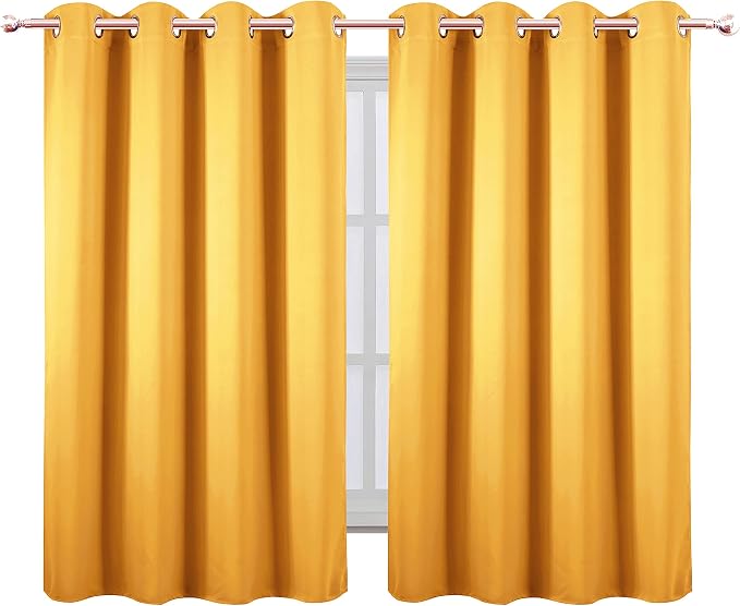 LEMOMO Yellow Blackout Curtains/52 x 45 Inch Length/Set of 2 Panels Grommet - Image 2