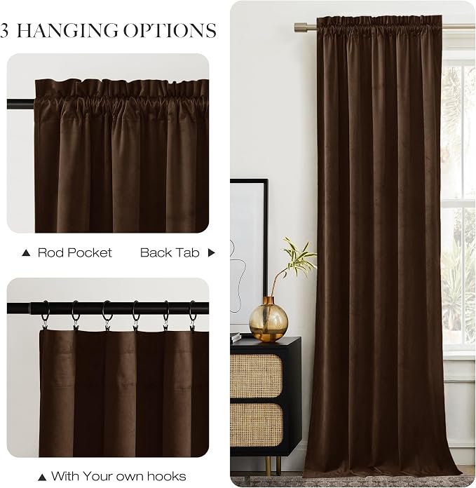 NICETOWN Brown Velvet Room Darkening Curtains 90 inches Long, Home Decor Light - Image 9